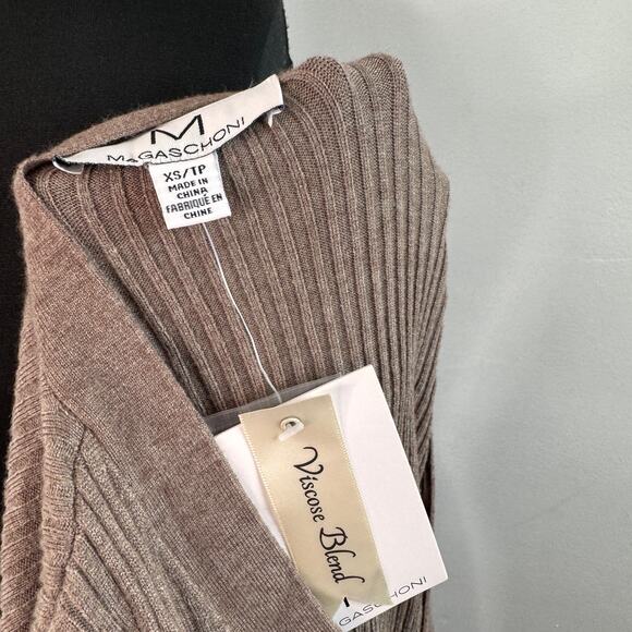 Magaschoni Brown Cardigan Sweater Dress Ribbed Knit Front Button Sz X-Small NEW - Picture 5 of 6